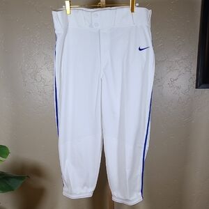 Nike White Athletic Baseball Pants with Blue Stripe Large